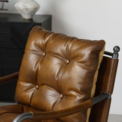 Fauteuil d'appoint en cuir, fauteuil moderne du milieu du siècle avec structure en métal noir, fauteuil canapé une place pour salon ou chambre (1/4)