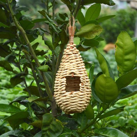 Bird House - Natural Grass Nesting Shelter for Small Songbirds - Outdoor Garden Hanging Birdhouse - 11 x 23 cm - 1 Piece (1/5)