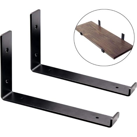 Support D'étagère - En Fer - 232 x 150 x 40 mm - Épaisseur 4 mm - Pour Mur En Bois Ou Béton - Charge Max 60 kg - Noir - 6 Pièces (1/5)