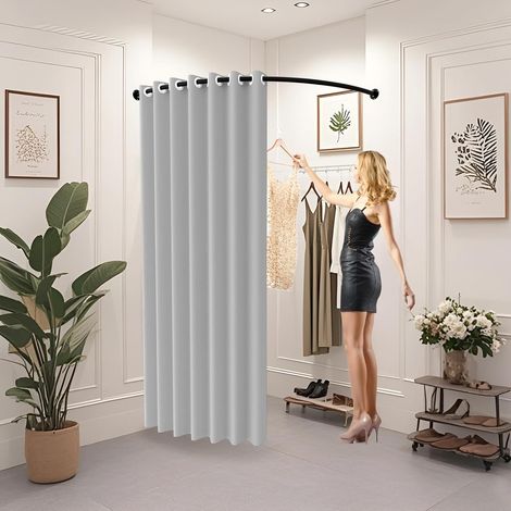 Cabine D'Essayage, Dressing Angle Portable à Montage Mural, C Type Dressing avec Rideau pour Magasin De VêTements Et Bureau, Protection De La Vie PrivéE Temporaire Vestiaire, Gris (1/5)