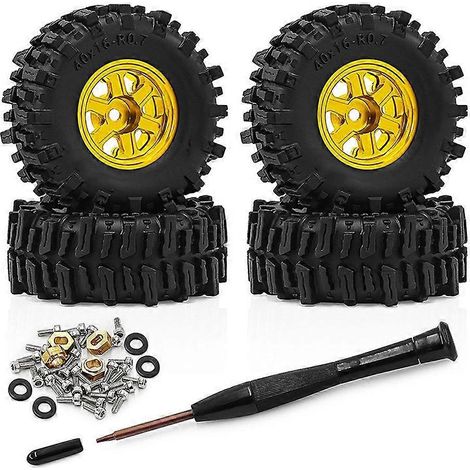 Jante de moyeu de roue en métal de 0,7 pouce avec pneus en caoutchouc de 40 mm pour voiture RC tout-terrain AXIAL SCX30 à l'échelle 1/30, pièces détachées jaunes pour mini voiture RC tout-terrain (1/5)