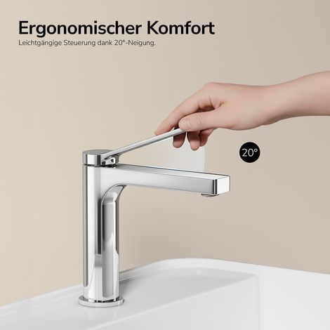 EMKE Waschtischarmatur Chrom 195 × 173 × 46 mm, Einhebelmischer aus Messing mit NEOPERL Strahlregler