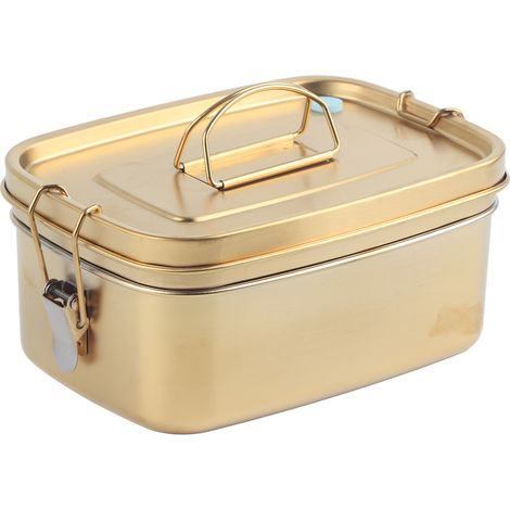 Boîte à déjeuner en acier inoxydable 1,5 l 304, Double couche, récipient alimentaire Bento, vaisselle en métal doré (1/5)