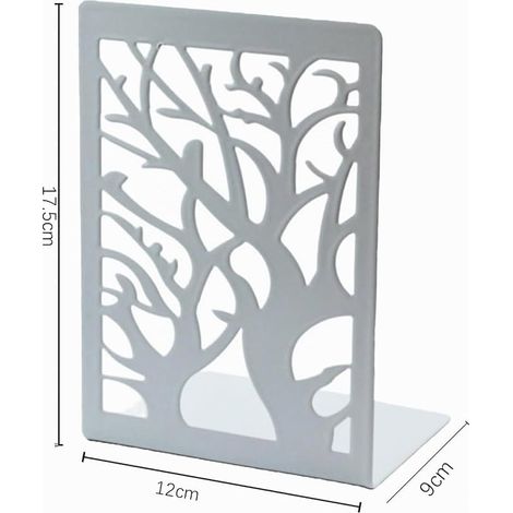 White Bookends - Metal Branch Design, 17.5 x 12 x 9 cm, Supports for Office, Home, School (1/4)