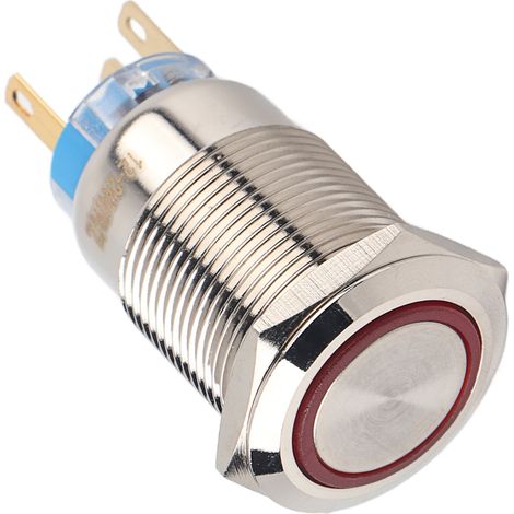 Wasserdichter Druckknopf, 19 mm, Edelstahl, selbstverriegelnd, rote LED-Anzeige, 12–24 V (1/5)