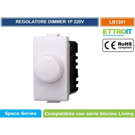 Dimmer regolatore a manopola compatibile Bticino Livinglight per carichi resistivi 100W-1000W colore bianco