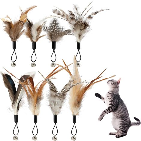 8 Pièces Jouets Plumes Chat avec Cloches, Jouet à Plumes pour Chats, Recharges Plumes Remplacement Avec Cloches, Jouet de Jeu D’exerciseur pour Chaton ou Chat (1/5)