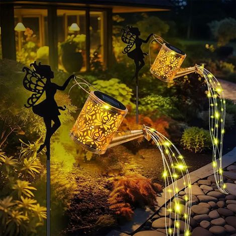 Décoration de jardin féérique avec lampe solaire, guirlande lumineuse solaire pour jardin, cour, lanterne, décoration végétale, lot de deux-AquaForge (1/5)