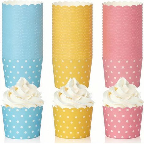 Caissettes en papier, lot de 150 Caissettes Cupcake, Mini Muffins Papier Résistant à l'huile, Caissettes de Pâtisserie pour Mariage, Anniversaire, Fête, Rose, Bleu, Jaune, Dimensions Sta,Parent,- (1/5)