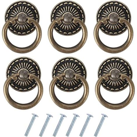 6PCS Poignee de Meuble Vintage Poignées de Tiroir Antique Poignée de Porte en Bronze pour Meuble Armoire Commode Porte Placard (1/4)