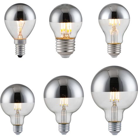 6 Ampoules LED Semi-Galvanoplastie 4W, sans ombre, 2700K blanc chaud, modèles E14/E27 (G45/G80/G125/G95/A60) (1/4)
