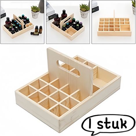 Boîte de rangement en bois en pin pour huiles essentielles panier pratique avec présentoir à grille couleur bois naturel (1/5)