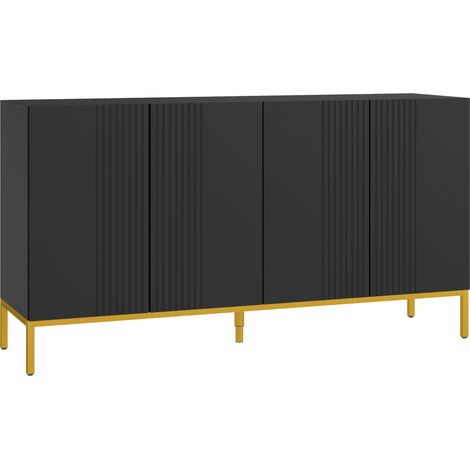 Buffet design graphique contemporain 2 portes placards étagères ajustables en bois noir métal doré (1/5)