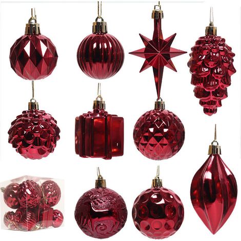 Juego de 10 bolas navideñas - Decoración clásica para árbol de Navidad - Rojo vino (1/4)