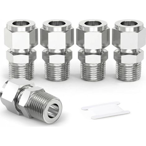 5 Pièces Raccord Droit à Compression Inox 304, Tube 4mm x Mâle 1/8" BSP Adaptateur Hydraulique Pneumatique pour Eau, Huile, Gaz, Air (1/5)