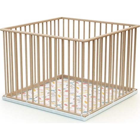 Parc bébé en bois massif 100 x 100 cm – Espace de jeu sécurisé – Conforme norme EN12227 – Montage facile – Webaby