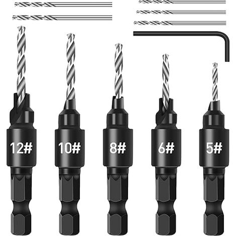 Set di 5 punte per smussatura, set di frese a cambio rapido con attacco esagonale regolabile da 1/4", punte di fresatura sostituibili con chiave esagonale, set di punte per trapano per la lavorazione 