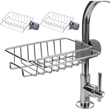 pièces pour porte de douche, porte-éponge, robinetterie, cuisine, porte de douche, sans perçage requis, acier inoxydable, porte-savon, porte-shampoing, organiseur d'éponge pour la cuisine (M)