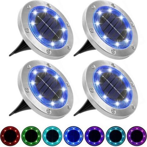 Pair Lampes solaires au Sol,lumières solaires Jardin extérieures, Lampe d'éclairage Paysage enterré 8LED,lumières Disque Solaire imperméables IP65 pour Le Chemin pelouse-Paquet 4(Multicolore) Cisea (1/5)