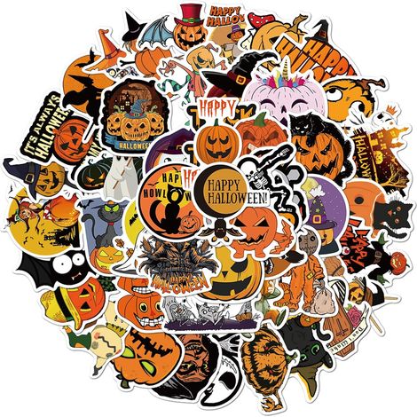 Lot de 50 autocollants en vinyle imperméables pour Halloween, à coller sur un ordinateur portable, un skateboard, une gourde ou à coller sur un ordinateur. Convient aux enfants, filles, garçons, adole (1/5)