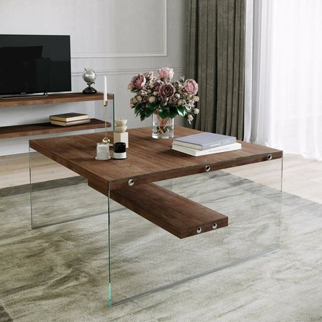 Dmora - Wohnzimmertisch Dembél, Niedriger Wohnzimmertisch, Kaffeeregal, Couchtisch für Sofa, 75x75h40 cm, Nussbaum (1/5)