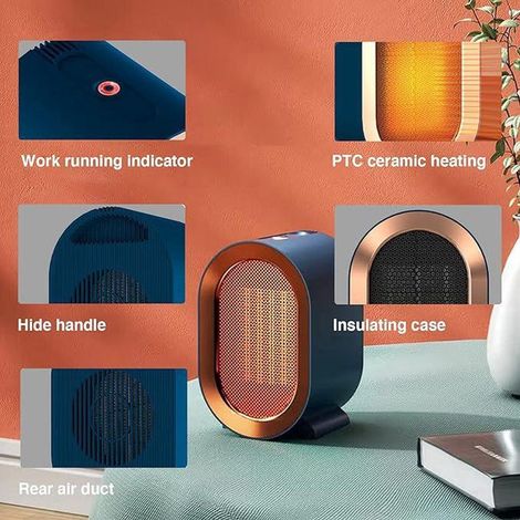Mini termoventilatore in ceramica, economico e portatile, adatto per soggiorno, camera da letto, bagno - Blu (1/4)