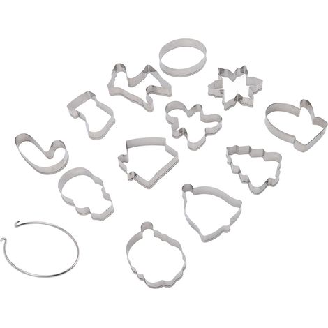 12-teiliges Set Weihnachtsplätzchenausstecher mit Weihnachtsmotiven, Schnellverschluss, Edelstahl, silberfarben, mit Aufbewahrungsringen für Kuchen (1/5)