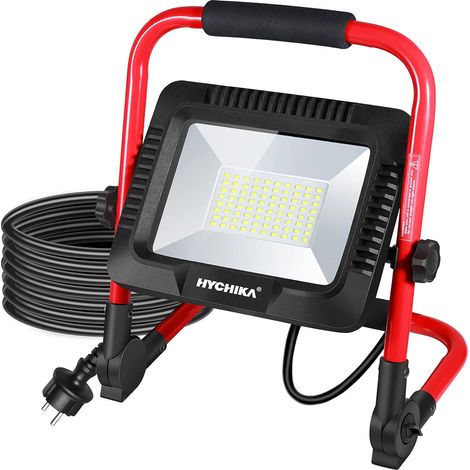 Faretto LED da Cantiere 50W, HYCHIKA IP65 Impermeabile, Faro LED Portatile con 6500K per Esterno, Lavori, Giardini, Garage, Regola Luminosit¨¤, Cavo 3M, con Staffa Pieghevole, Rotazione 360¡ã
