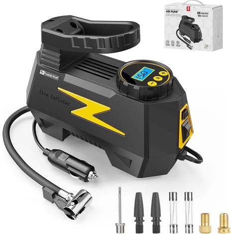 Compresseur à Air Portatif, Gonfleur Pneus Voiture Portable – 12V DC 150 PSI Pompe Numérique avec Lampe LED pour Voiture, SUV, Vélo(Jaune) jaune - (1/5)