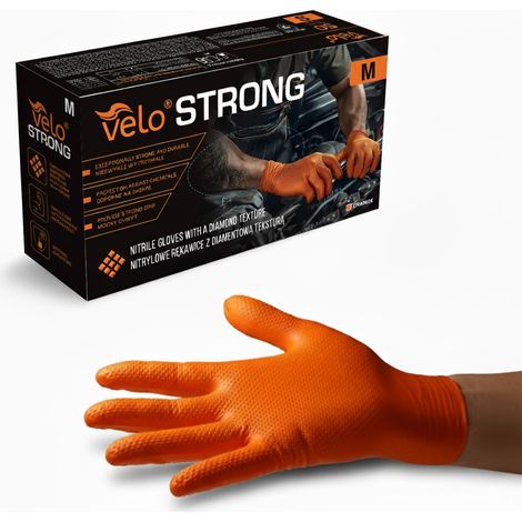 VELO "M" STRONG – Nitrilhandschuhe mit Diamantstruktur, orange STRONG, 50er-Packung