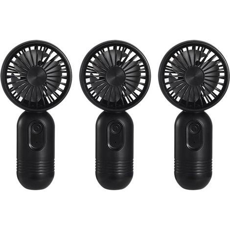Mini ventilador portátil，Paquete de 3 unidades negras，Ventilador de mano，3 velocidades，Recargable mediante USB o pilas，Funcionamiento silencioso (1/5)