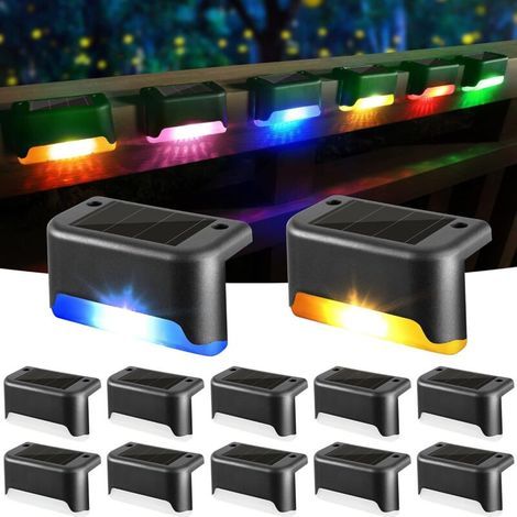 Waterproof solar fence light, solar deck light, stair light, IP65 LED solar garden lights for patio stair fences (Colorful Light-Black, 12 PCS) (1/4)