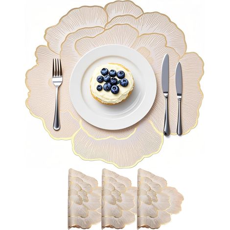 Lot de 4 sets de table Sets de table, 38 cm Sous-verre en or Lotus, sets de table en PVC imperméables et antidérapants pour la cuisine, le restaurant, l'hôtel, la décoration de mariage, la fête (1/5)