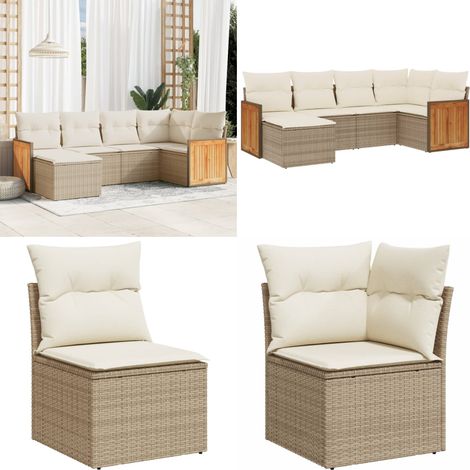 6-tlg. Garten-Sofagarnitur mit Kissen Beige Poly Rattan - Gartensortiment - Gartenmöbelset - Lounge Möbel - Outdoor Möbel - Rattan Gartenmöbel - Home & Living (1/5)