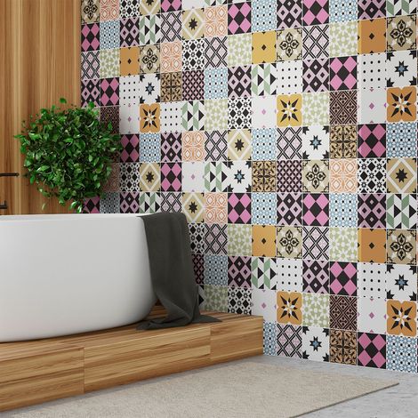 Sticker Mural Carrelage adhésif Cuisine Salle de Bain - 60 STICKERS CARRELAGES AZULEJOS CLIOTINO - 60stickers10x10cm (1/5)