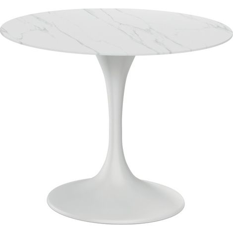 Tavolo Fisso Side Moderno 100x100 cm con Top in Ceramica Effetto Marmo Bianco e Base in Metallo Verniciato Bianco - Side Collection (1/3)