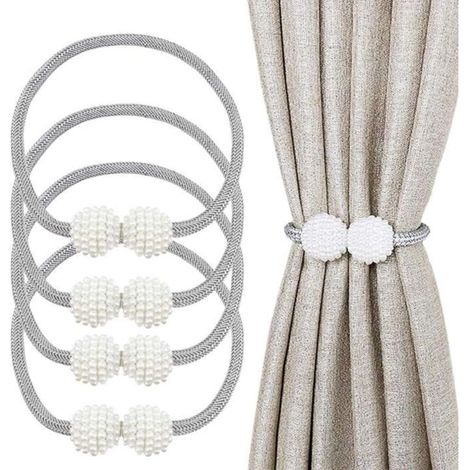 4er-Set magnetische Gardinenhalter mit Magnetkugel – Dekorative Gardinenhalter für Zuhause, Fensterdekoration – Grau