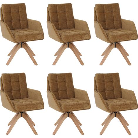 Set 6x sedie poltroncine con seduta girevole HHG-708 struttura legno seduta tessuto ciniglia (680 g/m²), giallo senape