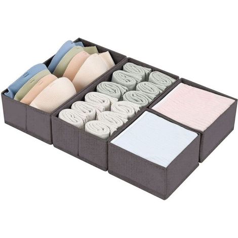 Schubladenorganizer für Kleidung, 4er-Set, flache Schubladeneinsätze für Kinderzimmer, Kleidung, Babykleidung, Socken, Unterwäsche, Krawatten (grau) (1/5)