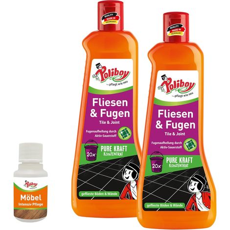 Nettoyant pour carrelage et joints - Concentré avec oxygène actif pour carrelage de sol et carrelage mural - Pour l'intérieur et l'extérieur - 2 x 500 ml - Avec échantillon de produit (1/5)