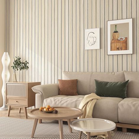 Panneau Mural Bois Décoratif Intérieur Bureau Maison Panneau Tasseau Bois Beige Panneaux Muraux 3D Autocollant Chambre Revetement Mural Adhesif Salon Lamelles 3D Motif Chevron Clair 30CMx2M (1/5)