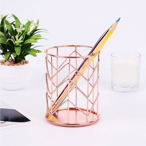 Porte-pinceaux métallique en fil de fer, pot à crayons vide pour maquillage, organisateur de bureau décoratif creux. (1/5)