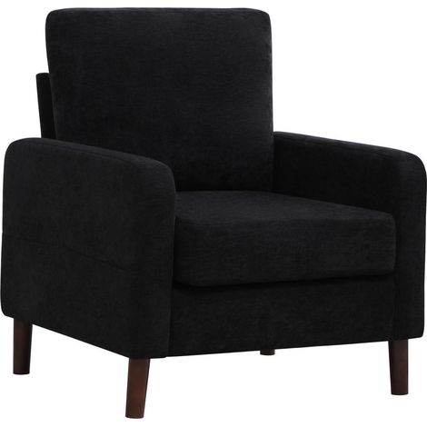 Gepolsterter Lesesessel mit Holzbeinen, Chenille-Stoff, Schwarz (1/5)