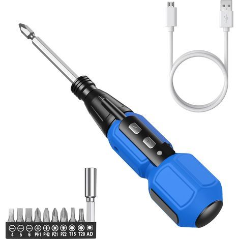 Ensemble de tournevis de précision, tournevis sans fil rechargeable USB avec lumière LED, 9 bits de tournevis, Modes automatiques et manuels, Outils de réparation portables, bleu (1/5)