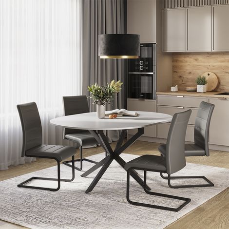 Esstisch-Set Loyd, Weiß/Schwarz, 120 x 120 cm mit 4 Esszimmerstühlen, Grau, Vicco (1/5)