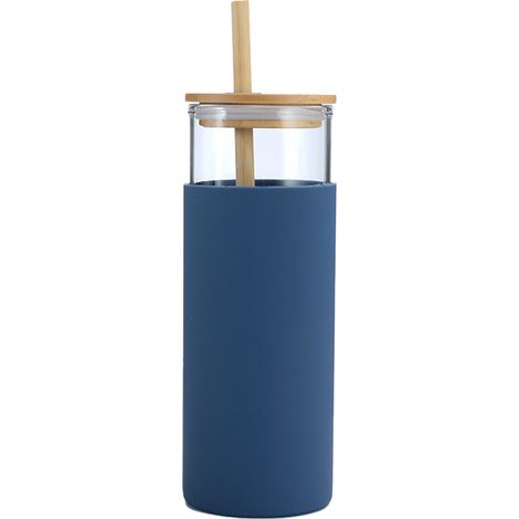 Gobelet En Verre - Manche En Silicone - Couvercle En Bambou - Paille En Bambou - Pour Eau Chaude Froide - Usage Intérieur Extérieur - Lot De 1 (1/5)