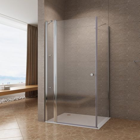 Duschkabine Eckeinstieg Drehtür Eckdusche Schwingtür mit Eckregale Duschwand Glas Eckdusche Duschtür an Festteil mit festem Seitenteil BxT: 110x70 cm, Höhe: 197 cm (1/5)