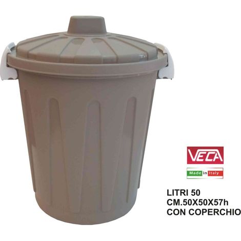 Pattumiera bidone con Coperchio Chiusura a Ganci Colore Tortora 50 litri