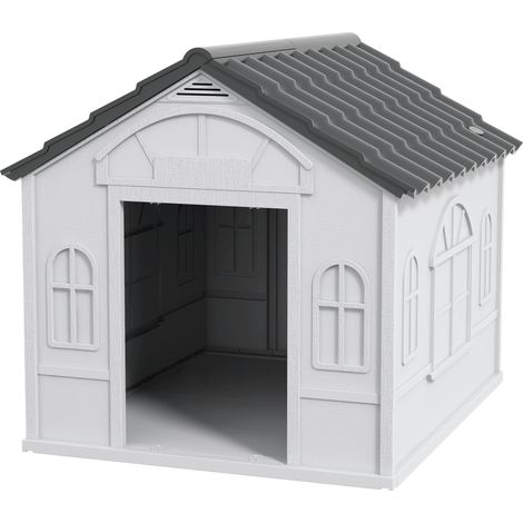 PawHut Casetta per Cani con Tetto Inclinato e Porta 65x75.7x63 cm Grigio