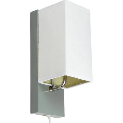 Applique murale abat jour tissu blanc socle metal Gris Lampe 1 spot lumière LED (1/3)